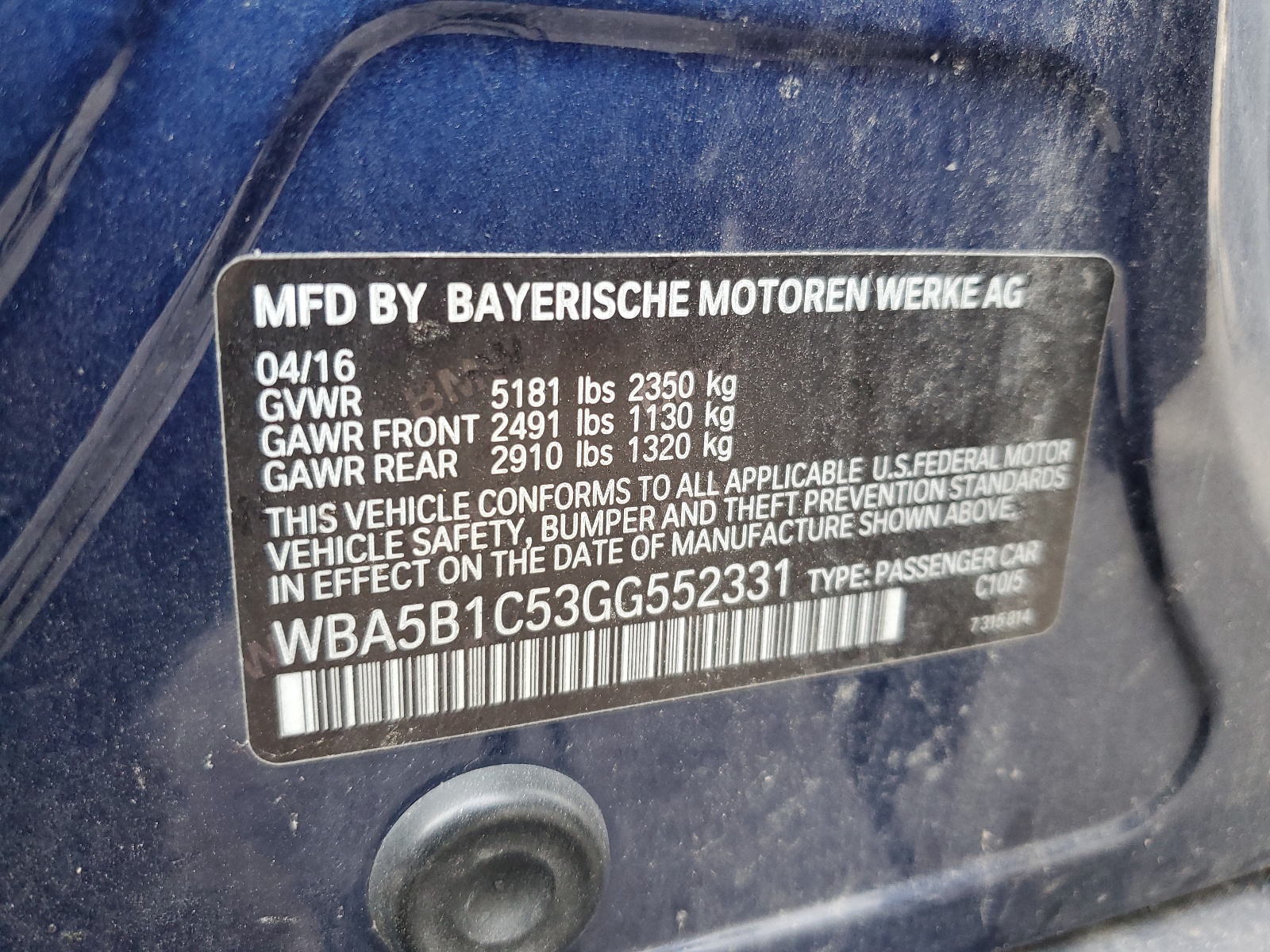 WBA5B1C53GG552331 2016 BMW 535 I