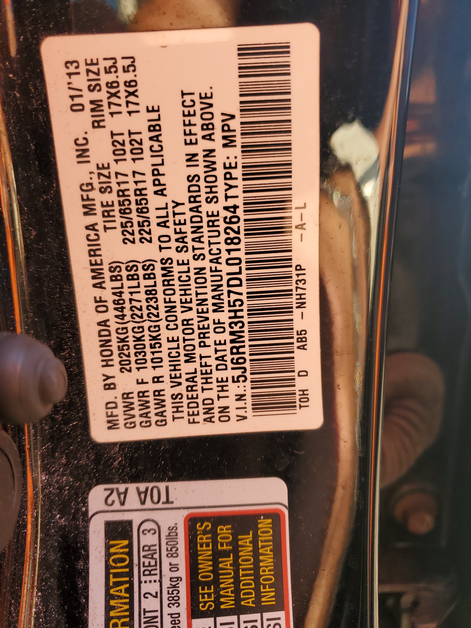 5J6RM3H57DL018264 2013 Honda Cr-V Ex