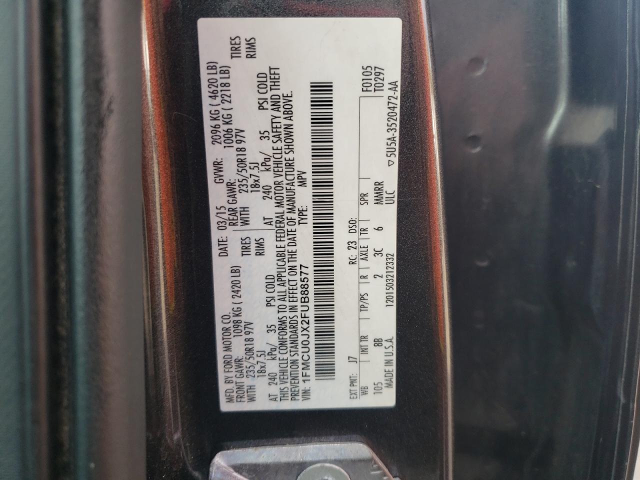 1FMCU0JX2FUB88577 2015 Ford Escape Titanium