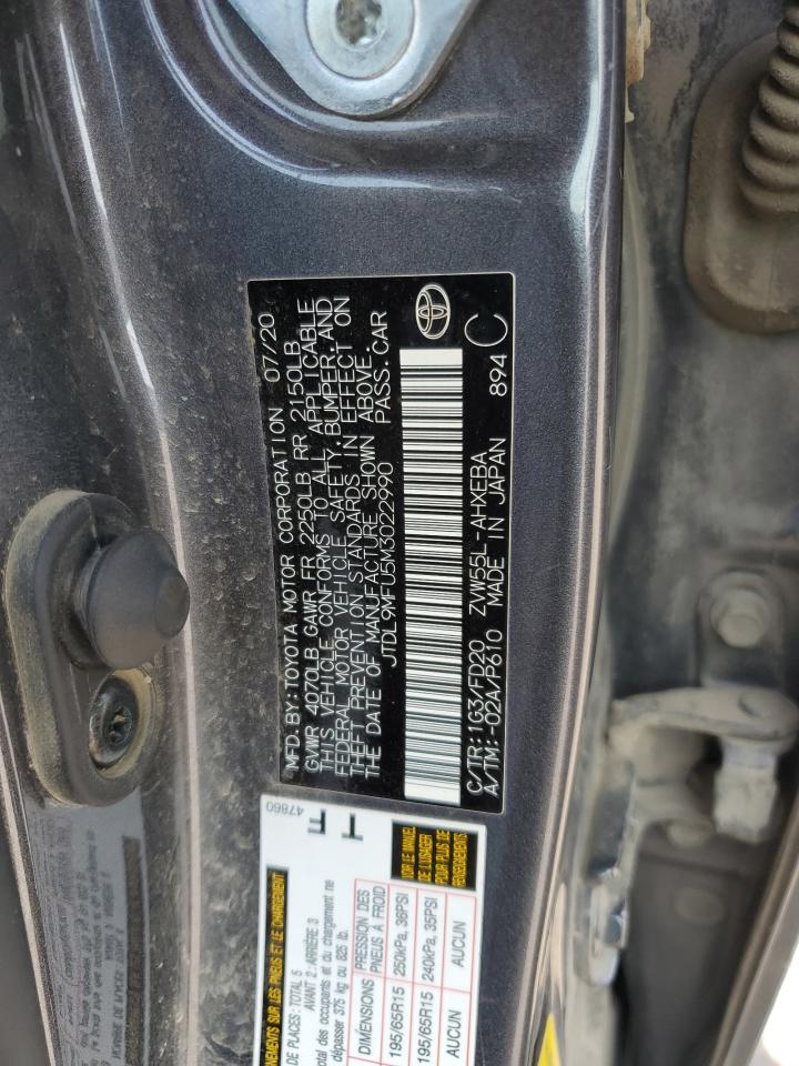 JTDL9MFU5M3022990 2021 Toyota Prius Le