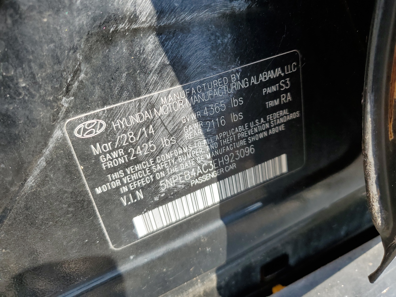 5NPEB4AC3EH923096 2014 Hyundai Sonata Gls