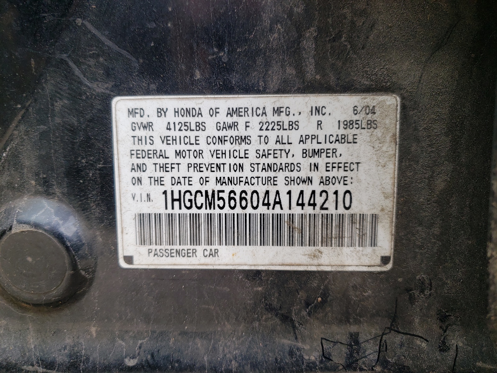 1HGCM56604A144210 2004 Honda Accord Ex