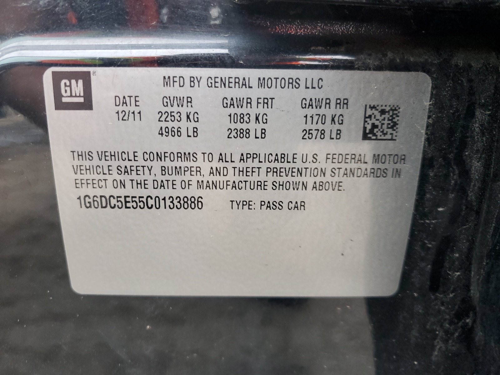 1G6DC5E55C0133886 2012 Cadillac Cts