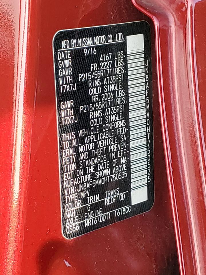 2017 Nissan Juke S VIN: JN8AF5MV0HT750535 Lot: 65749894