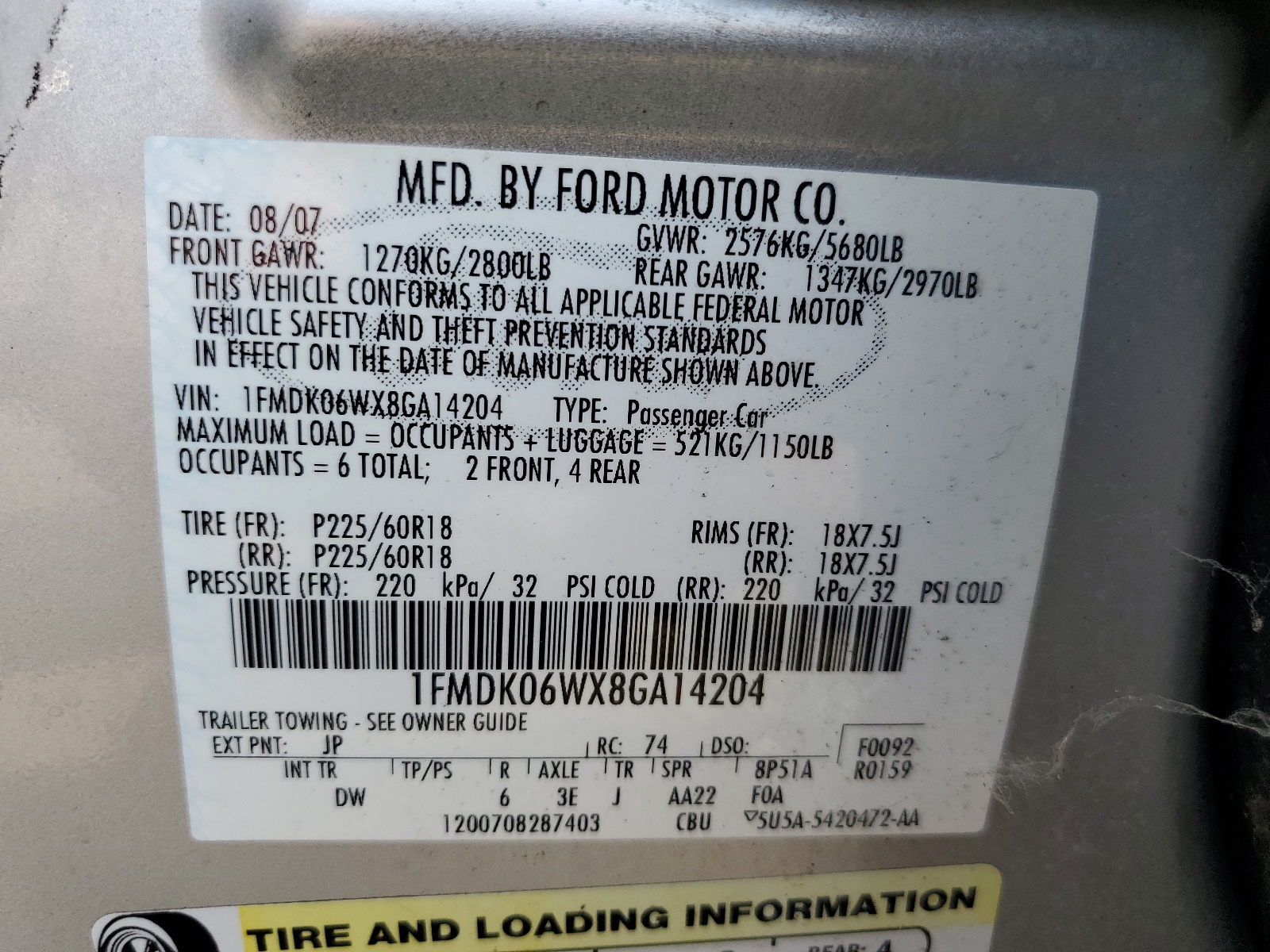 1FMDK06WX8GA14204 2008 Ford Taurus X Limited