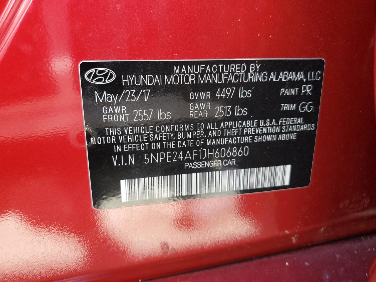 2018 Hyundai Sonata Se VIN: 5NPE24AF1JH606860 Lot: 67610324