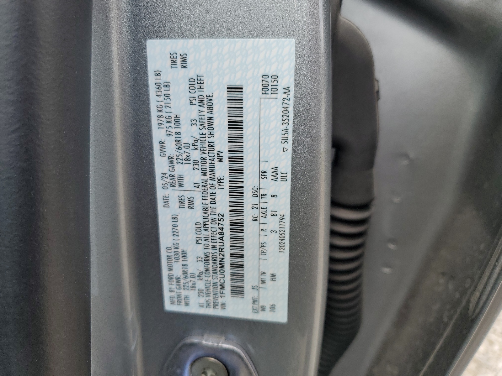 1FMCU0MN2RUA84752 2024 Ford Escape St Line