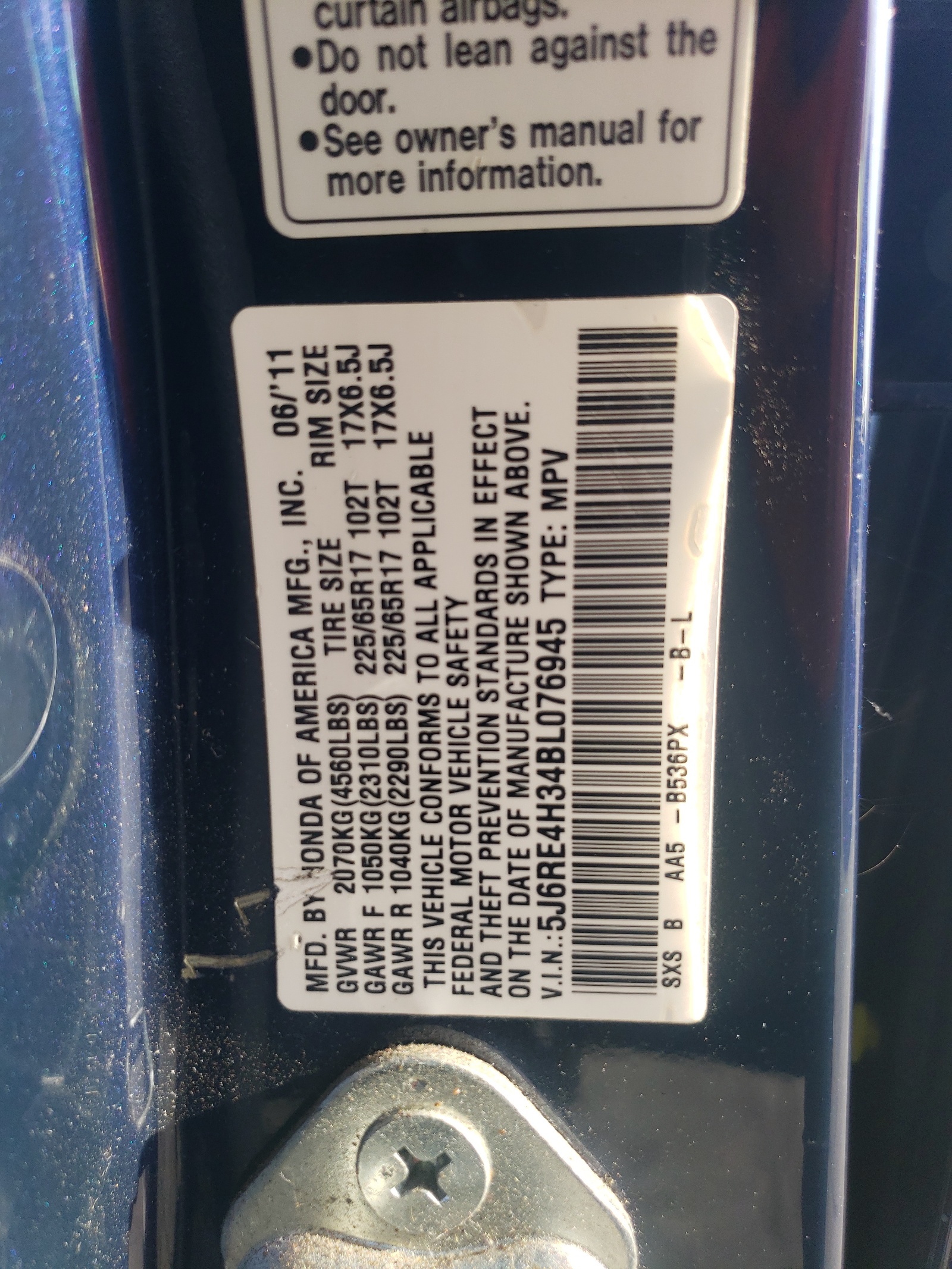 5J6RE4H34BL076945 2011 Honda Cr-V Lx