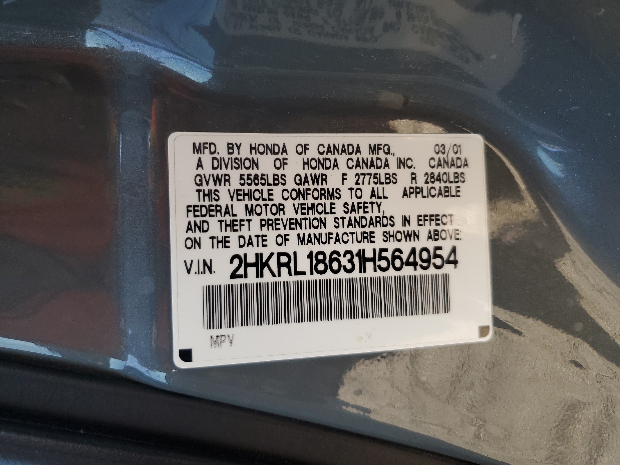 2HKRL18631H564954 2001 Honda Odyssey Ex