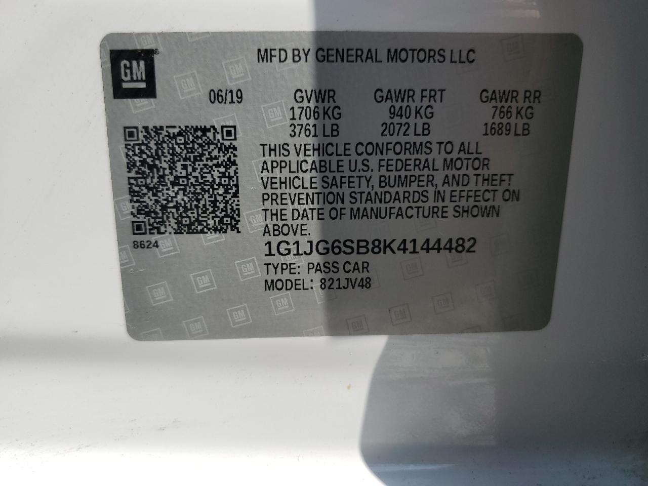 1G1JG6SB8K4144482 2019 Chevrolet Sonic