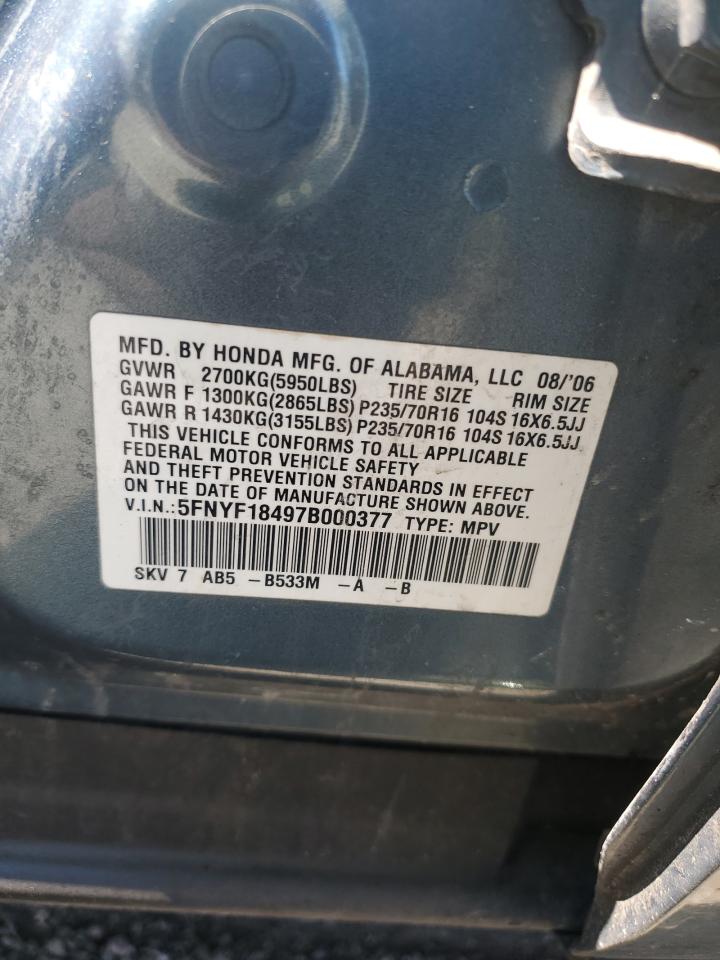 2007 Honda Pilot Ex VIN: 5FNYF18497B000377 Lot: 68672764