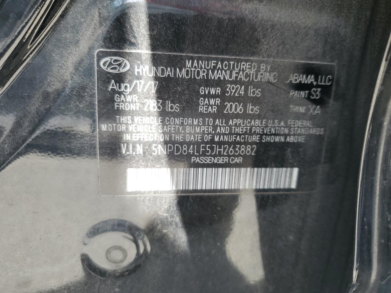 5NPD84LF5JH263882 2018 Hyundai Elantra Sel