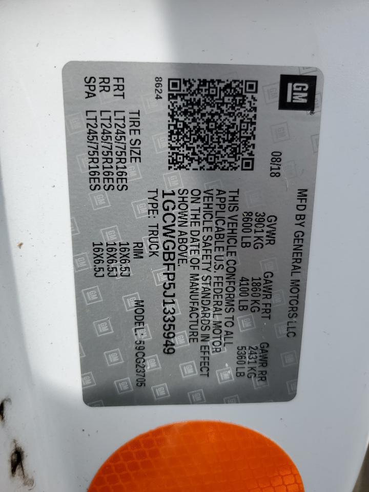 2018 Chevrolet Express G2500 VIN: 1GCWGBFP5J1335949 Lot: 67335904