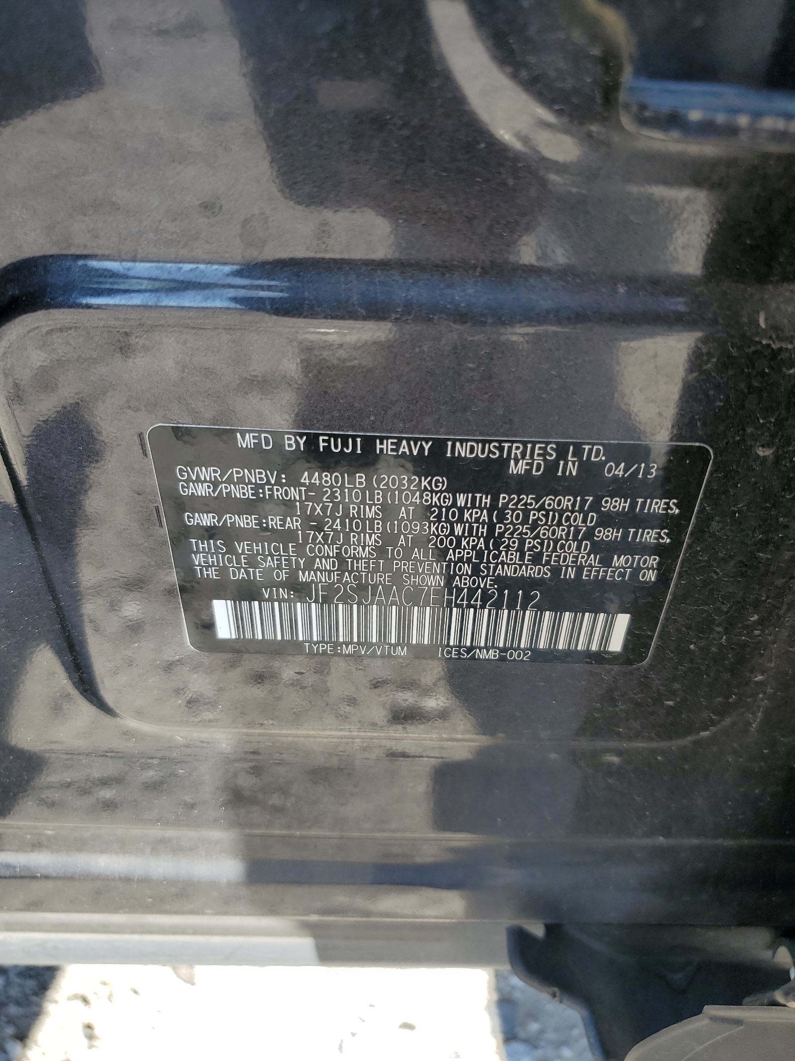 JF2SJAAC7EH442112 2014 Subaru Forester 2.5I