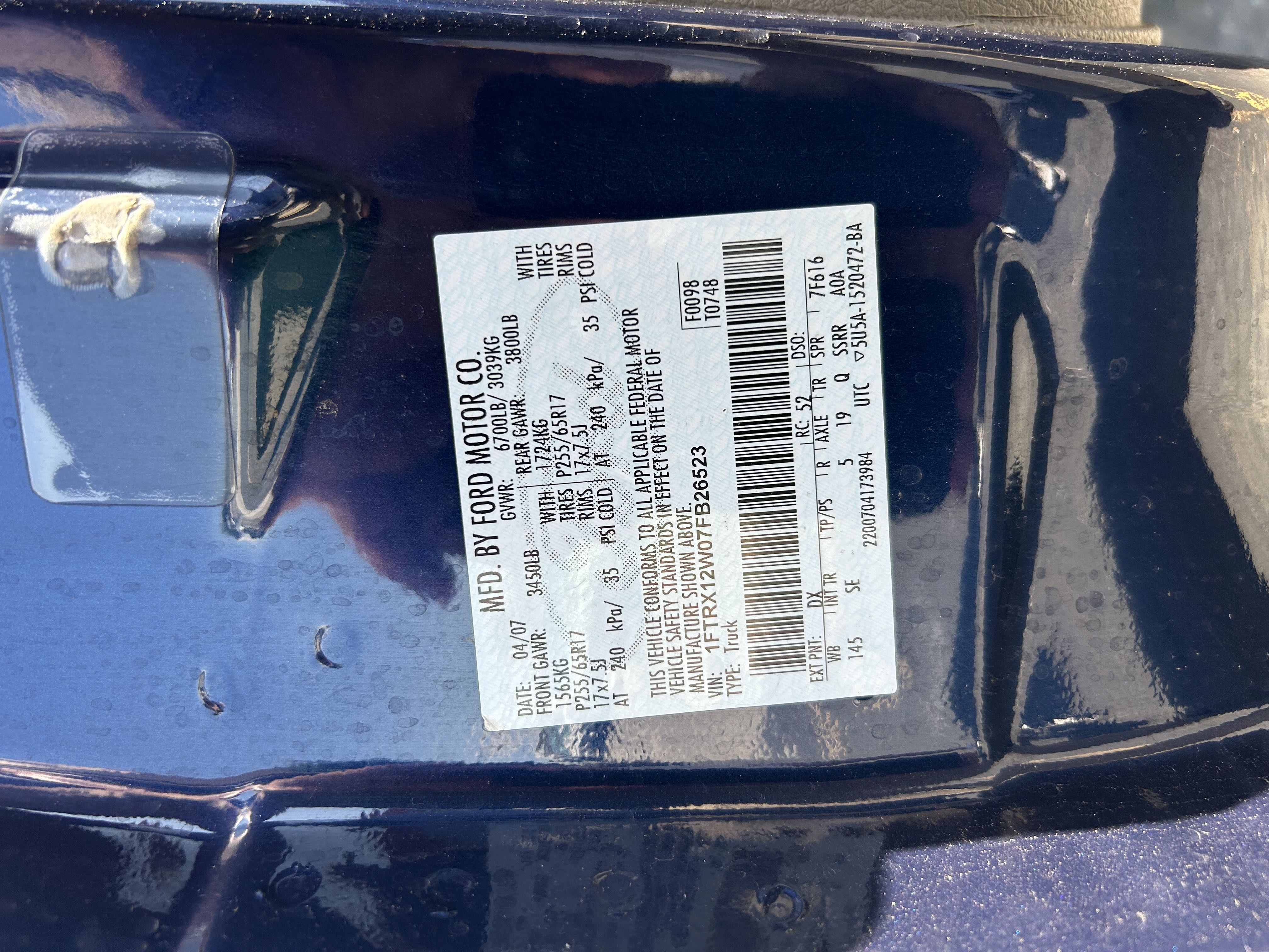 1FTRX12W07FB26523 2007 Ford F150