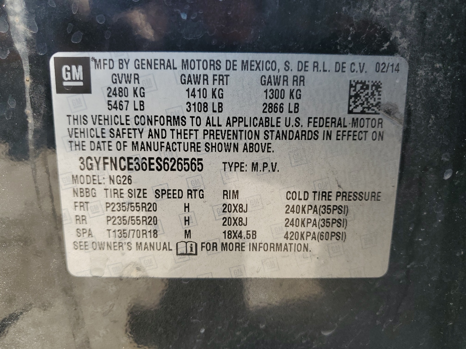 3GYFNCE36ES626565 2014 Cadillac Srx Performance Collection