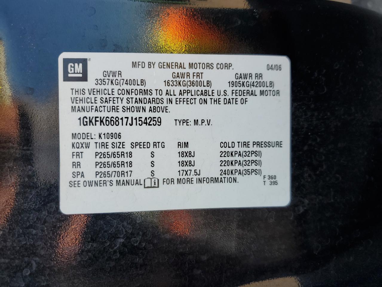 1GKFK66817J154259 2007 GMC Yukon Xl Denali