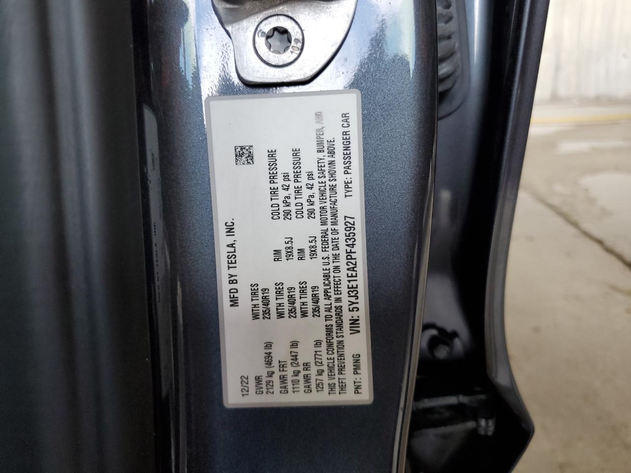 5YJ3E1EA2PF435927 2023 Tesla Model 3