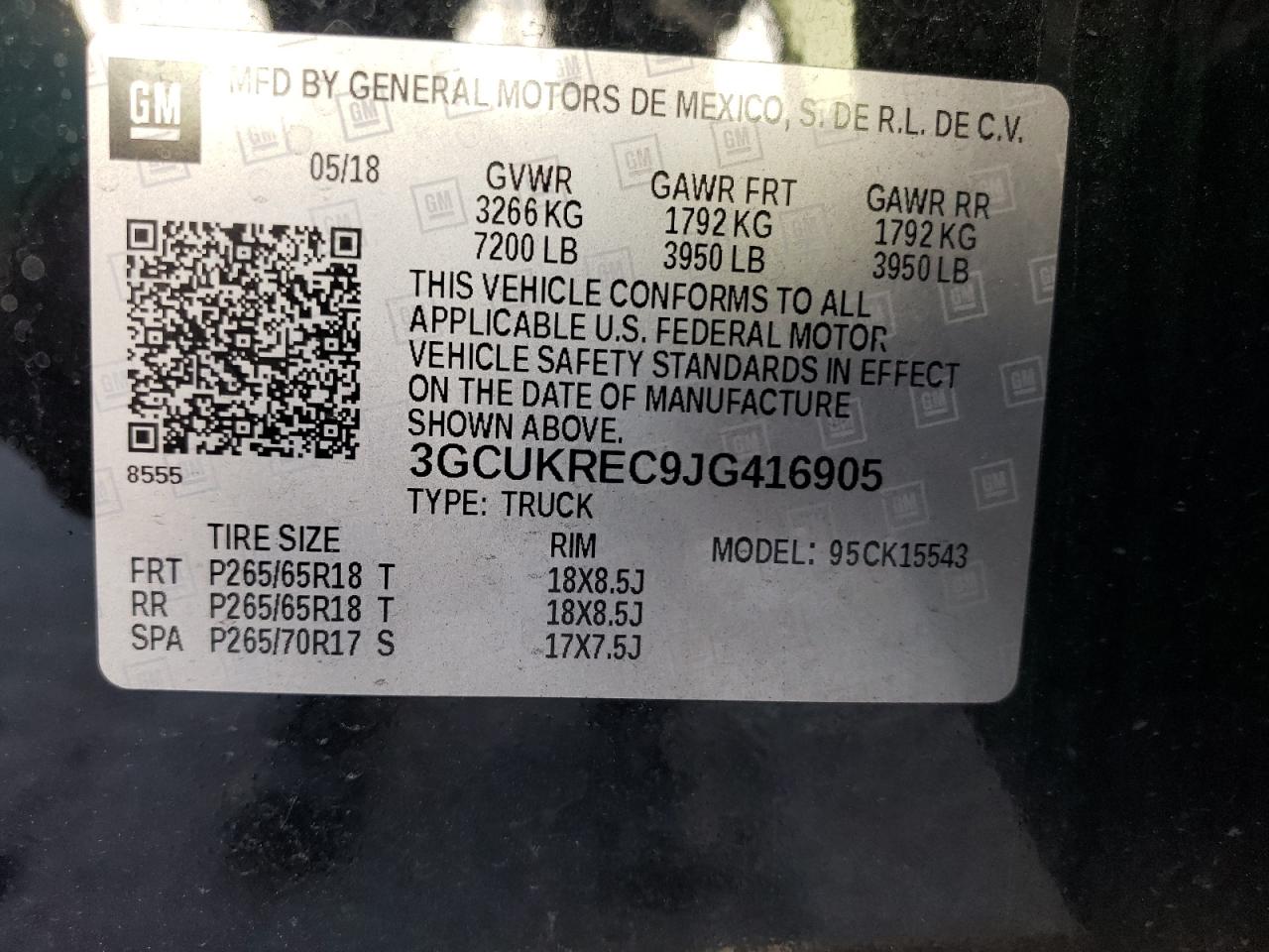 3GCUKREC9JG416905 2018 Chevrolet Silverado K1500 Lt