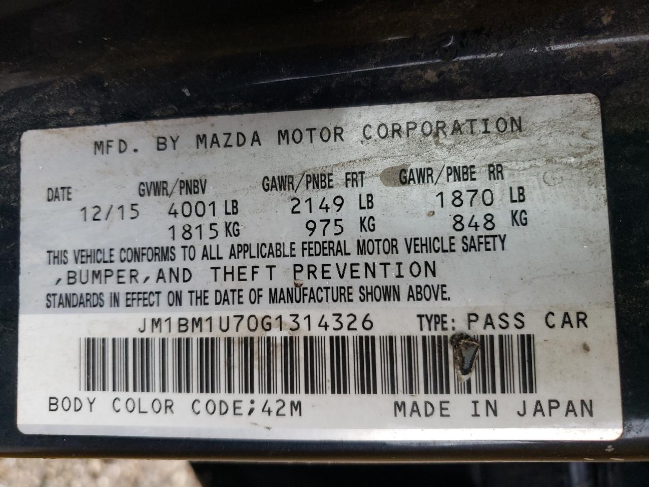 2016 Mazda 3 Sport VIN: JM1BM1U70G1314326 Lot: 65940504