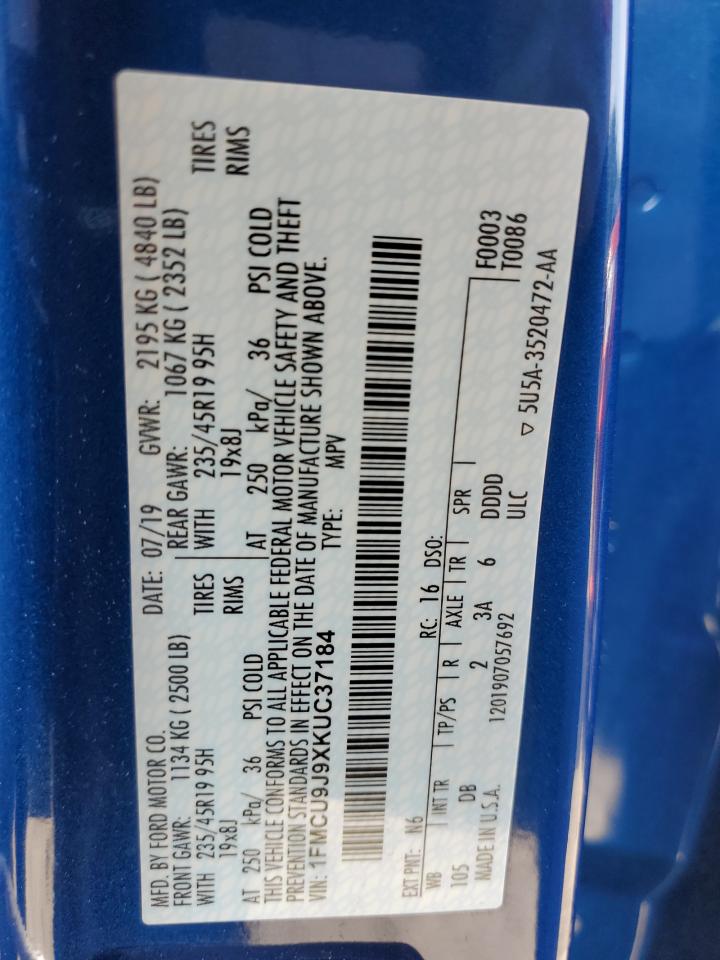 2019 Ford Escape Titanium VIN: 1FMCU9J9XKUC37184 Lot: 65606904