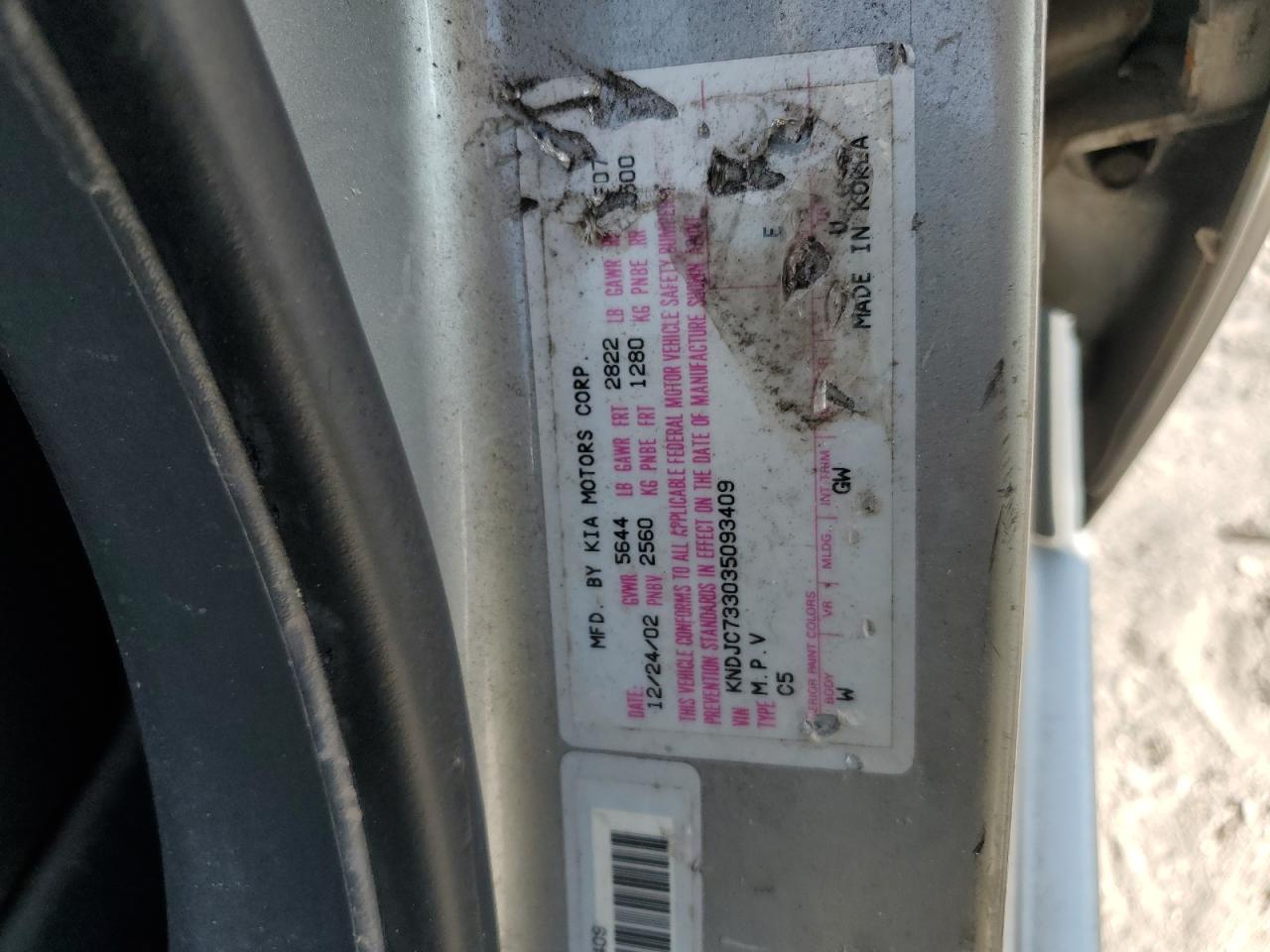 2003 Kia Sorento Ex VIN: KNDJC733035093409 Lot: 67142914