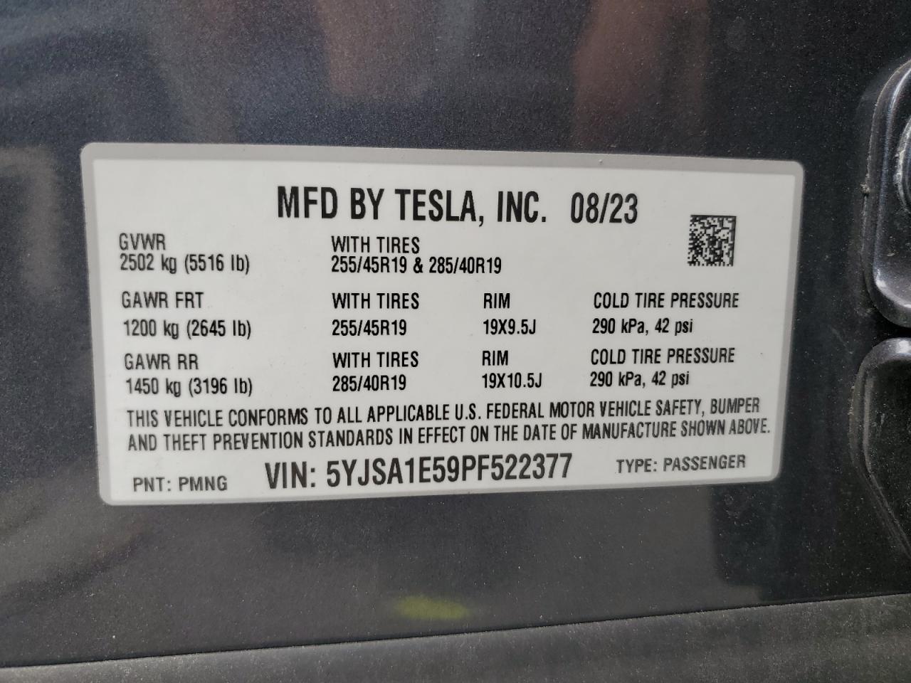 5YJSA1E59PF522377 2023 Tesla Model S