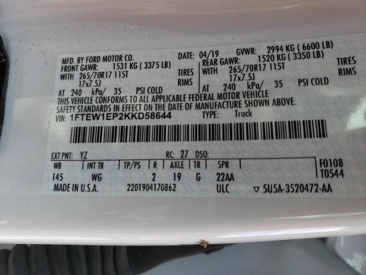 1FTEW1EP2KKD58644 2019 FORD F-150 - Image 12