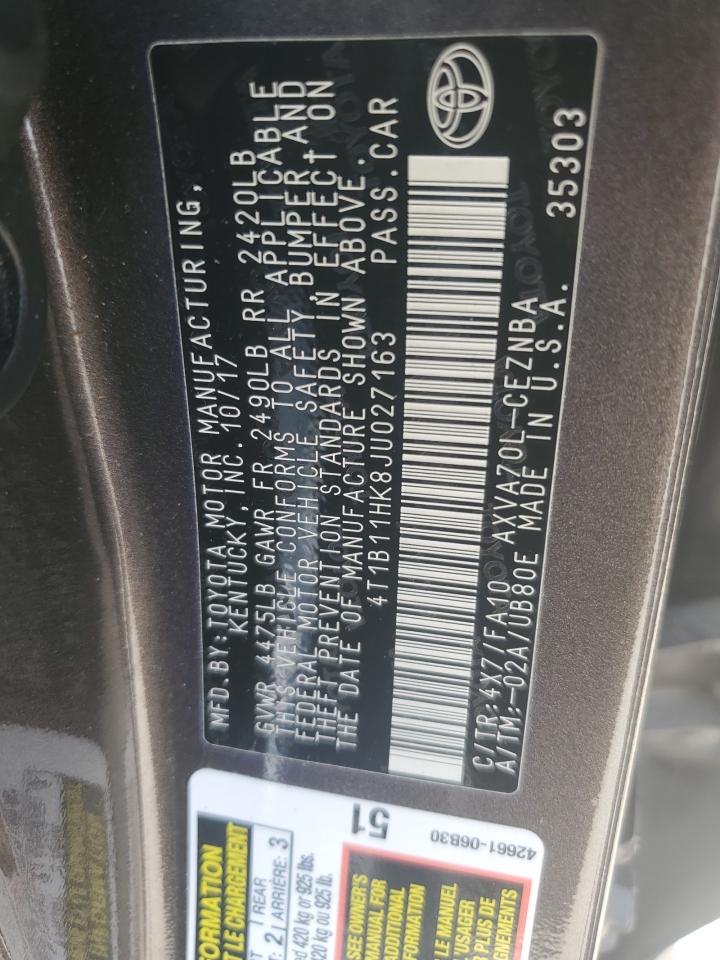 4T1B11HK8JU027163 2018 TOYOTA CAMRY - Image 12