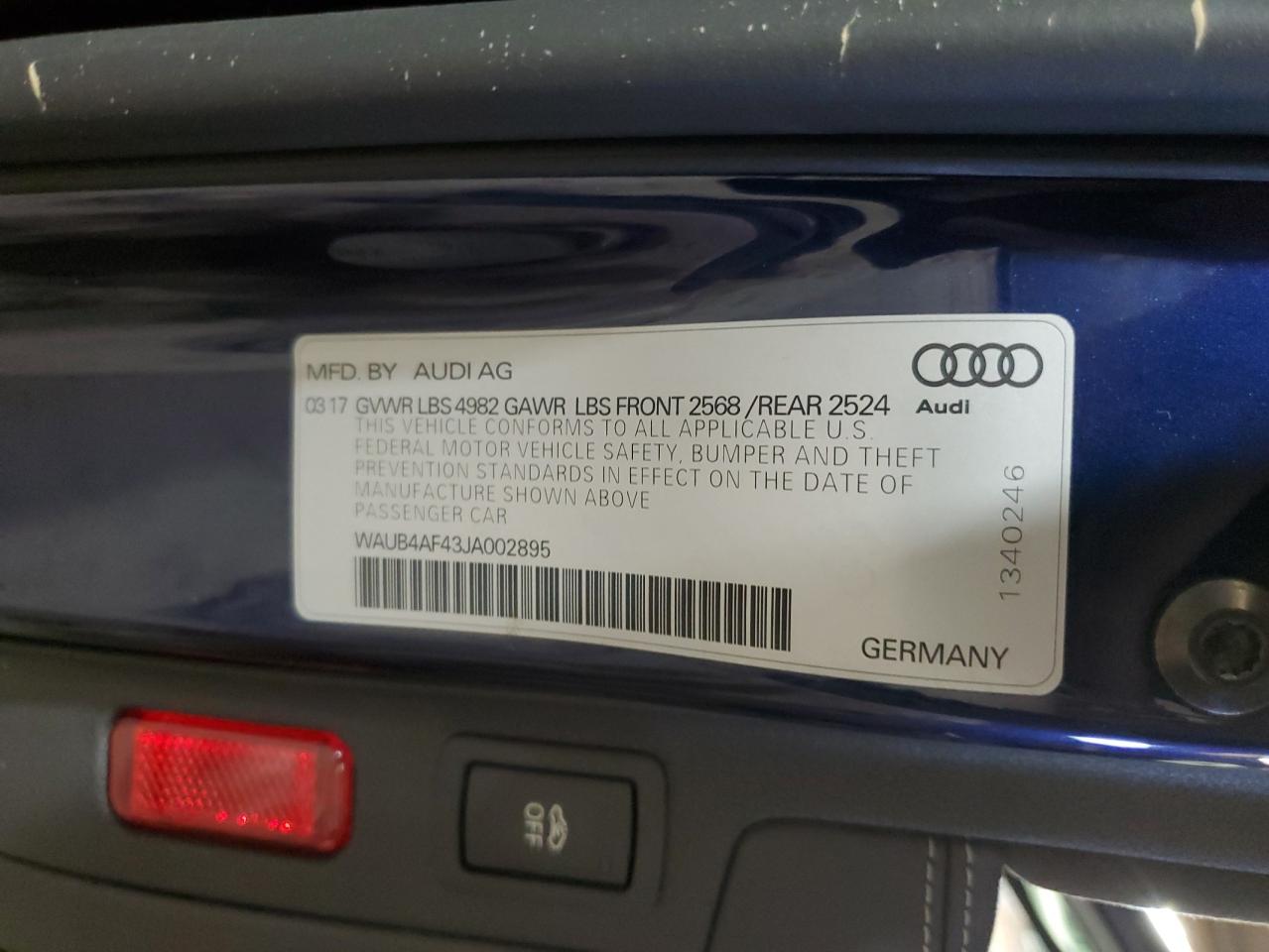 WAUB4AF43JA002895 2018 Audi S4 Premium Plus