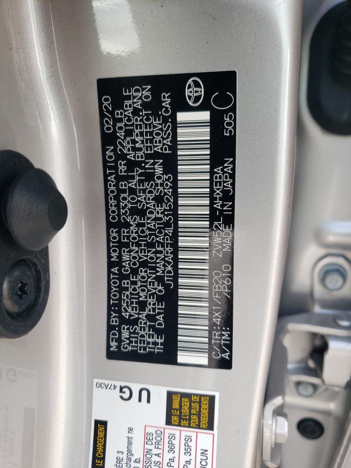 2020 Toyota Prius Prime Le VIN: JTDKARFP4L3152493 Lot: 65763714