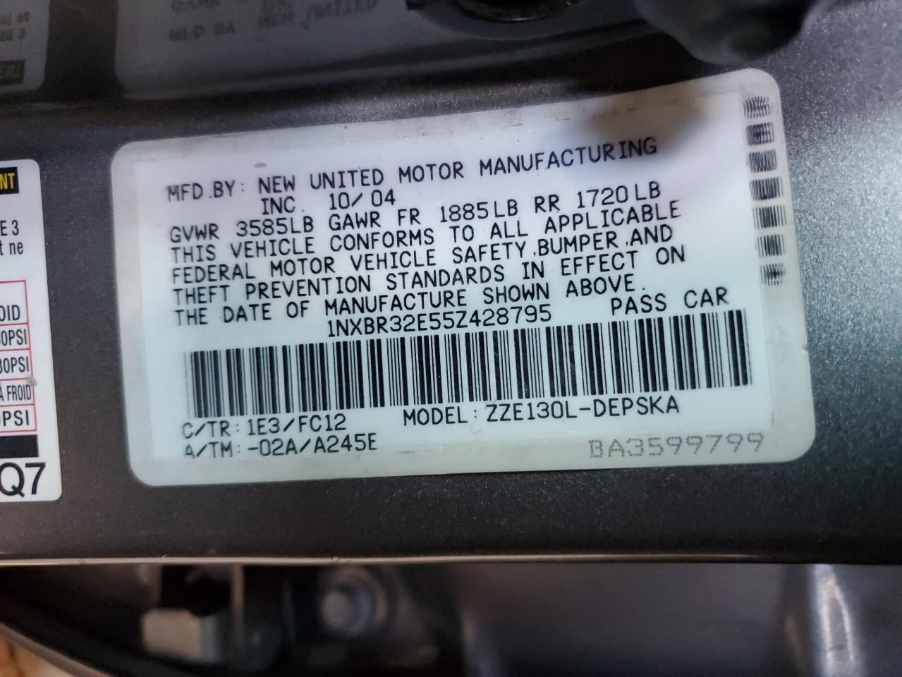 2005 Toyota Corolla Ce VIN: 1NXBR32E55Z428795 Lot: 66024014