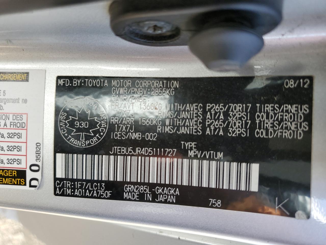 2013 Toyota 4Runner Sr5 VIN: JTEBU5JR4D5111727 Lot: 66872624