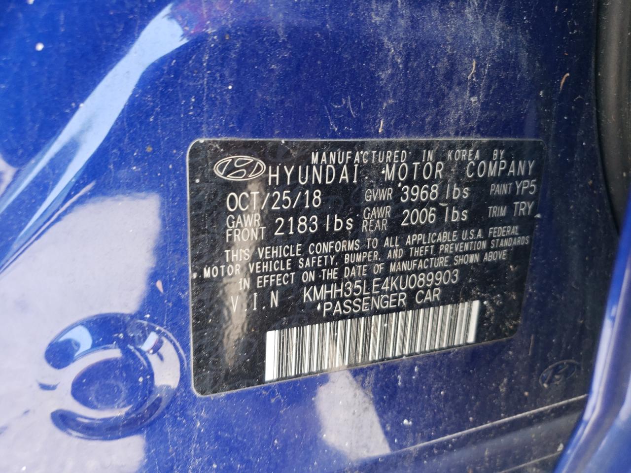 2019 Hyundai Elantra Gt VIN: KMHH35LE4KU089903 Lot: 66428574