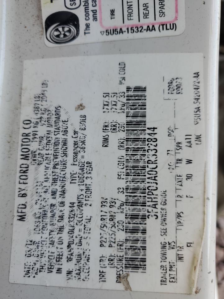 2012 Ford Fusion Sel VIN: 3FAHP0JA0CR332844 Lot: 69625954