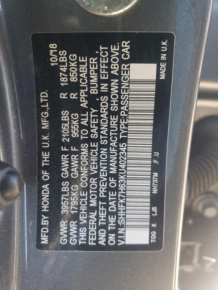 SHHFK7H63KU402345 2019 Honda Civic Ex