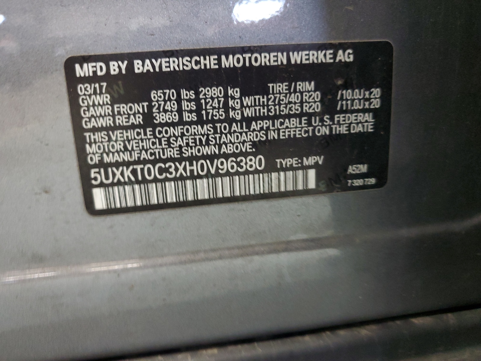 5UXKT0C3XH0V96380 2017 BMW X5 Xdr40E