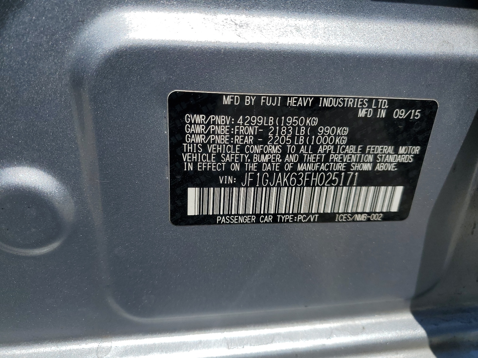 JF1GJAK63FH025171 2015 Subaru Impreza Premium Plus