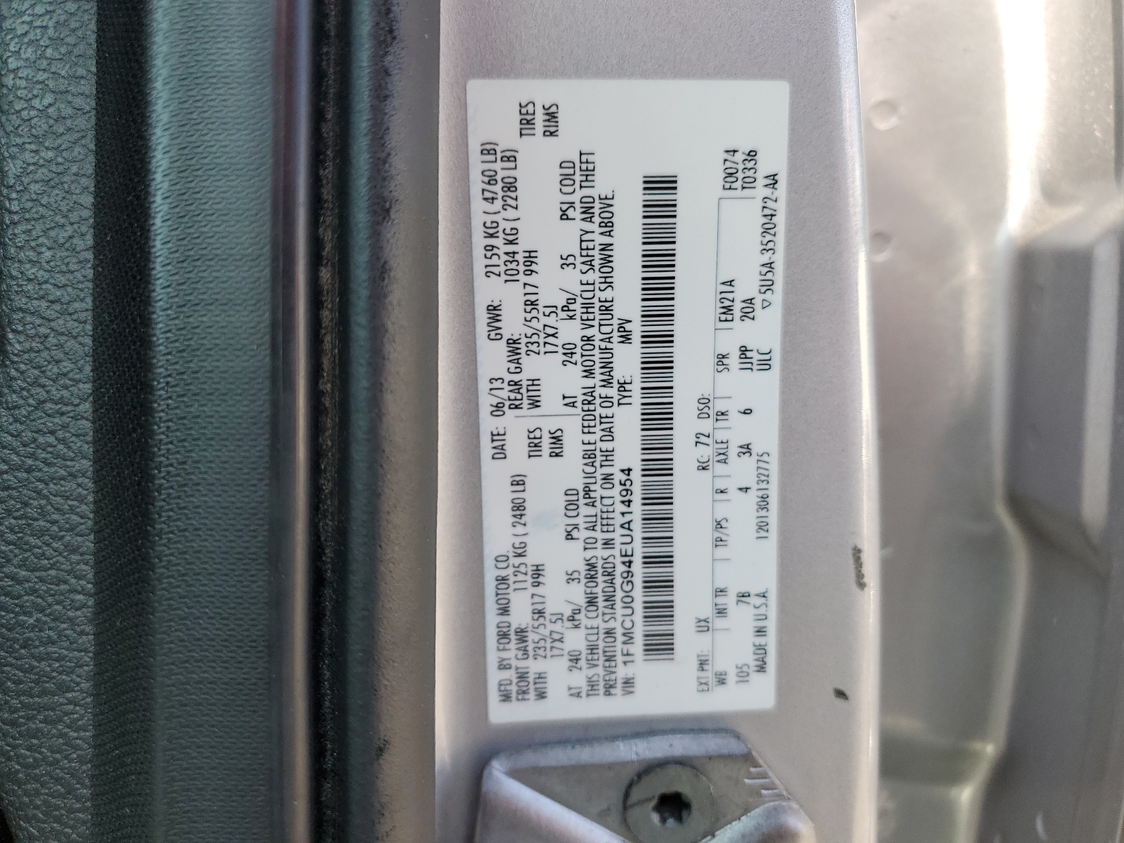 1FMCU0G94EUA14954 2014 Ford Escape Se