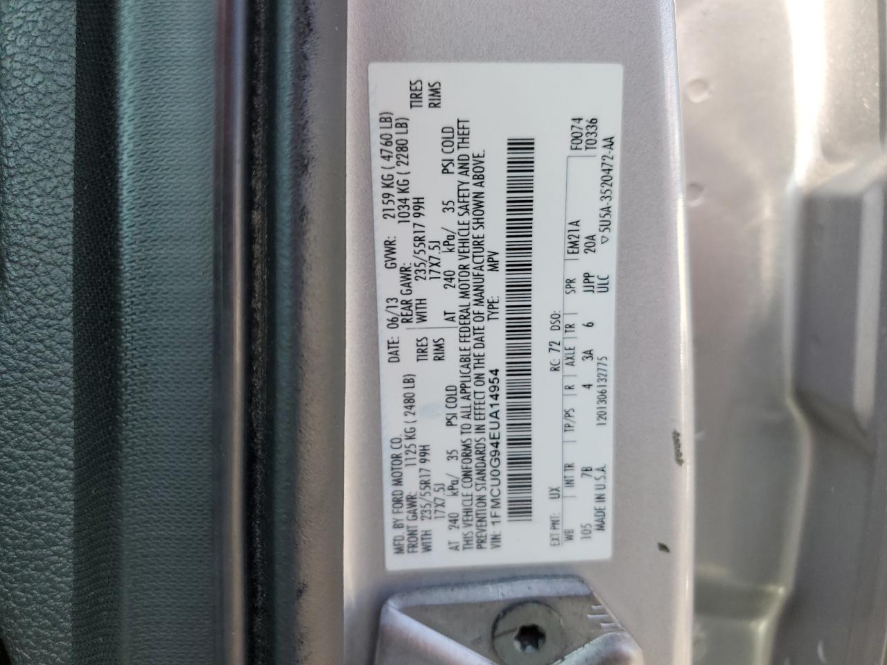 2014 Ford Escape Se VIN: 1FMCU0G94EUA14954 Lot: 66509254