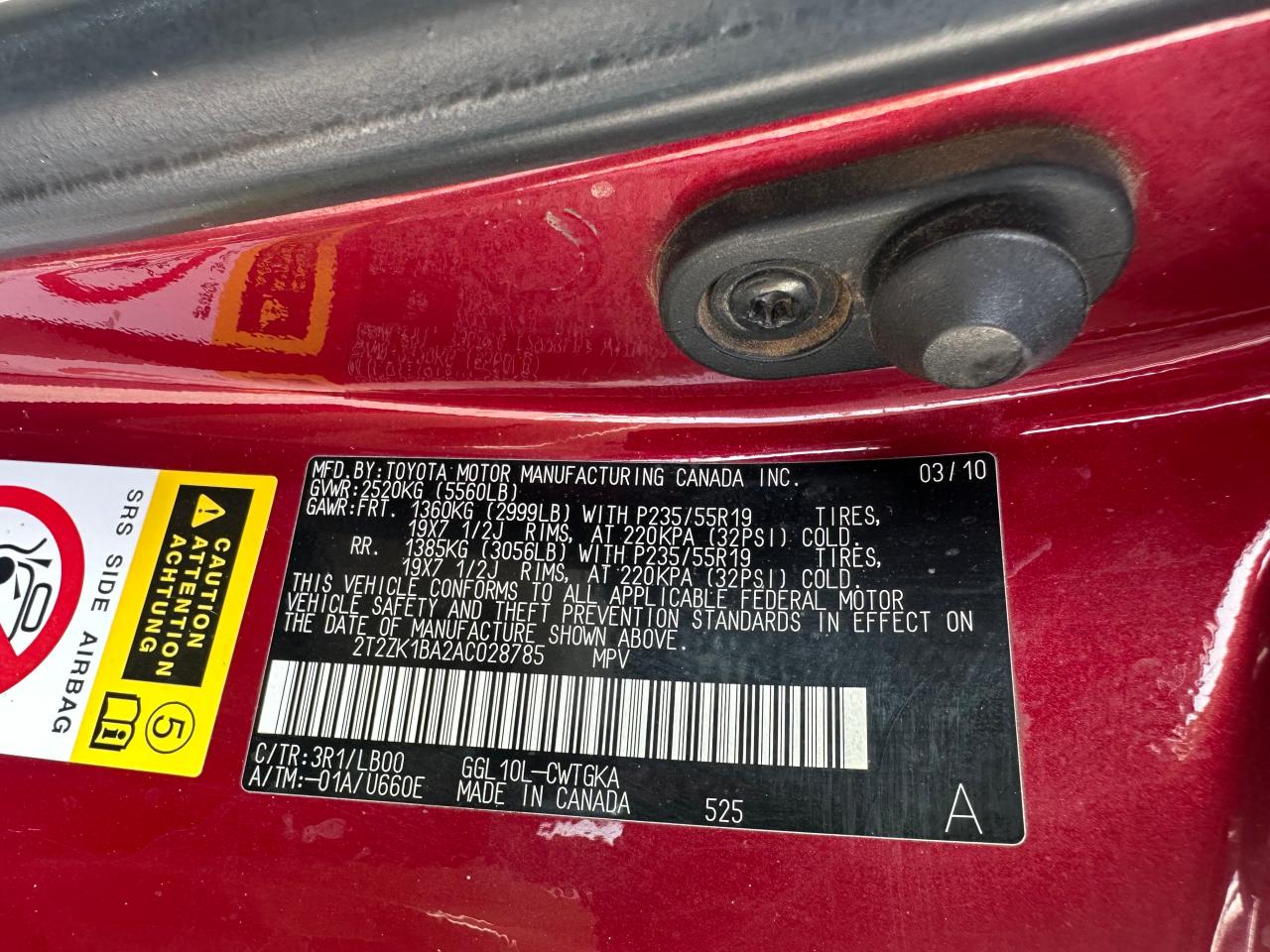 2010 Lexus Rx 350 VIN: 2T2ZK1BA2AC028785 Lot: 66029844