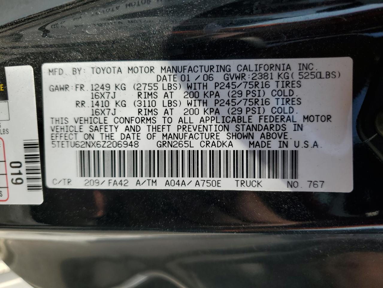 5TETU62NX6Z206948 2006 Toyota Tacoma Prerunner Access Cab