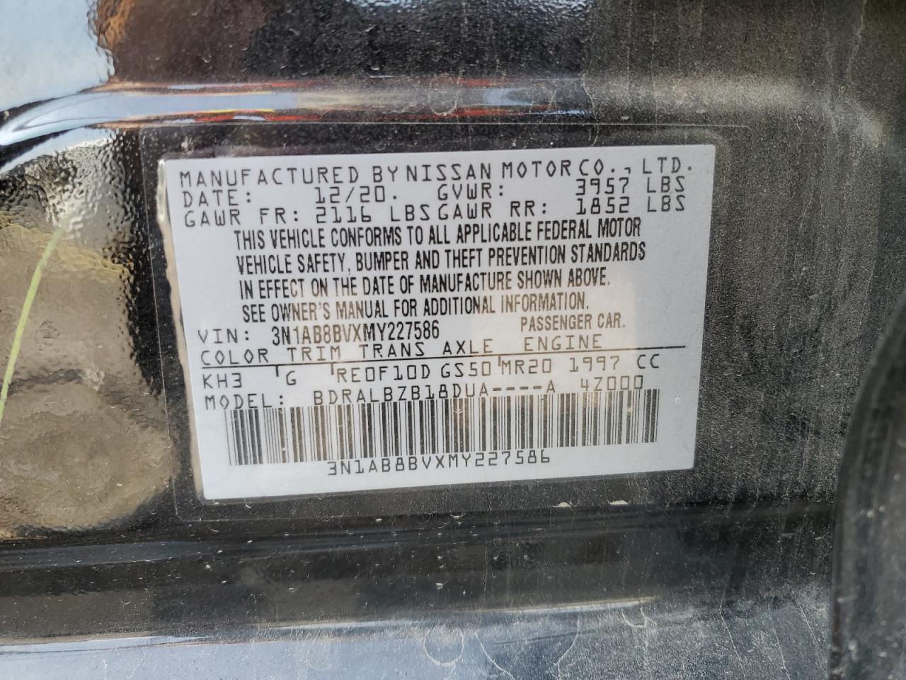 2021 Nissan Sentra S VIN: 3N1AB8BVXMY227586 Lot: 69036544