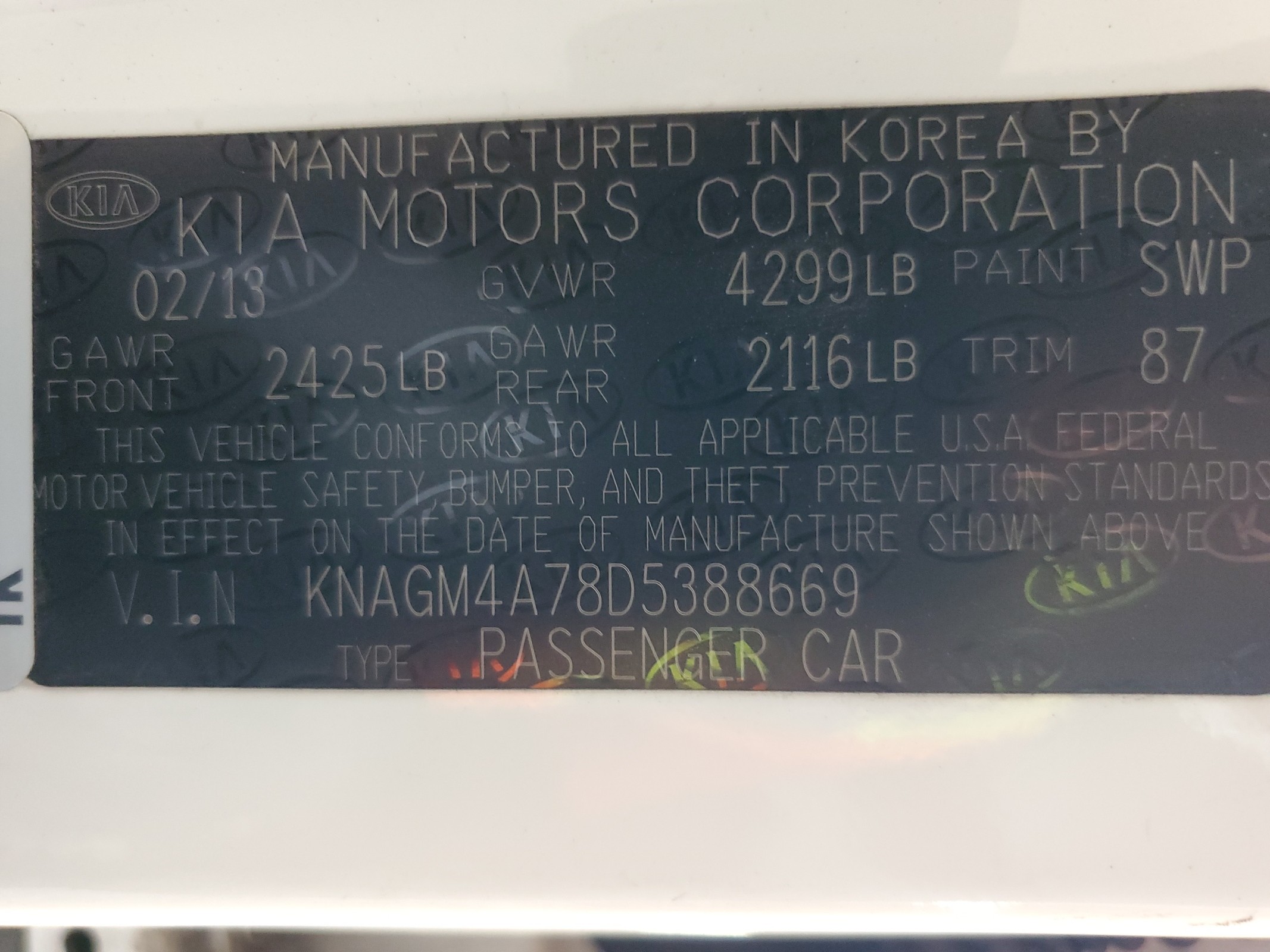 KNAGM4A78D5388669 2013 Kia Optima Lx