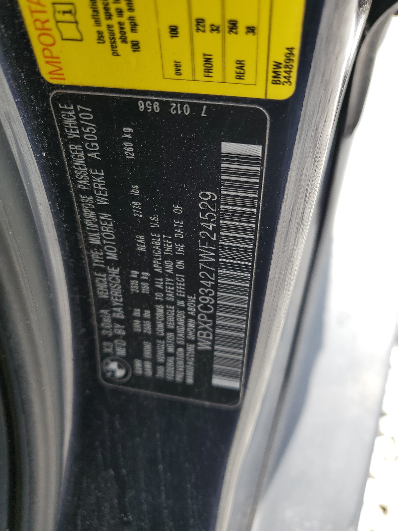 WBXPC93427WF24529 2007 BMW X3 3.0Si