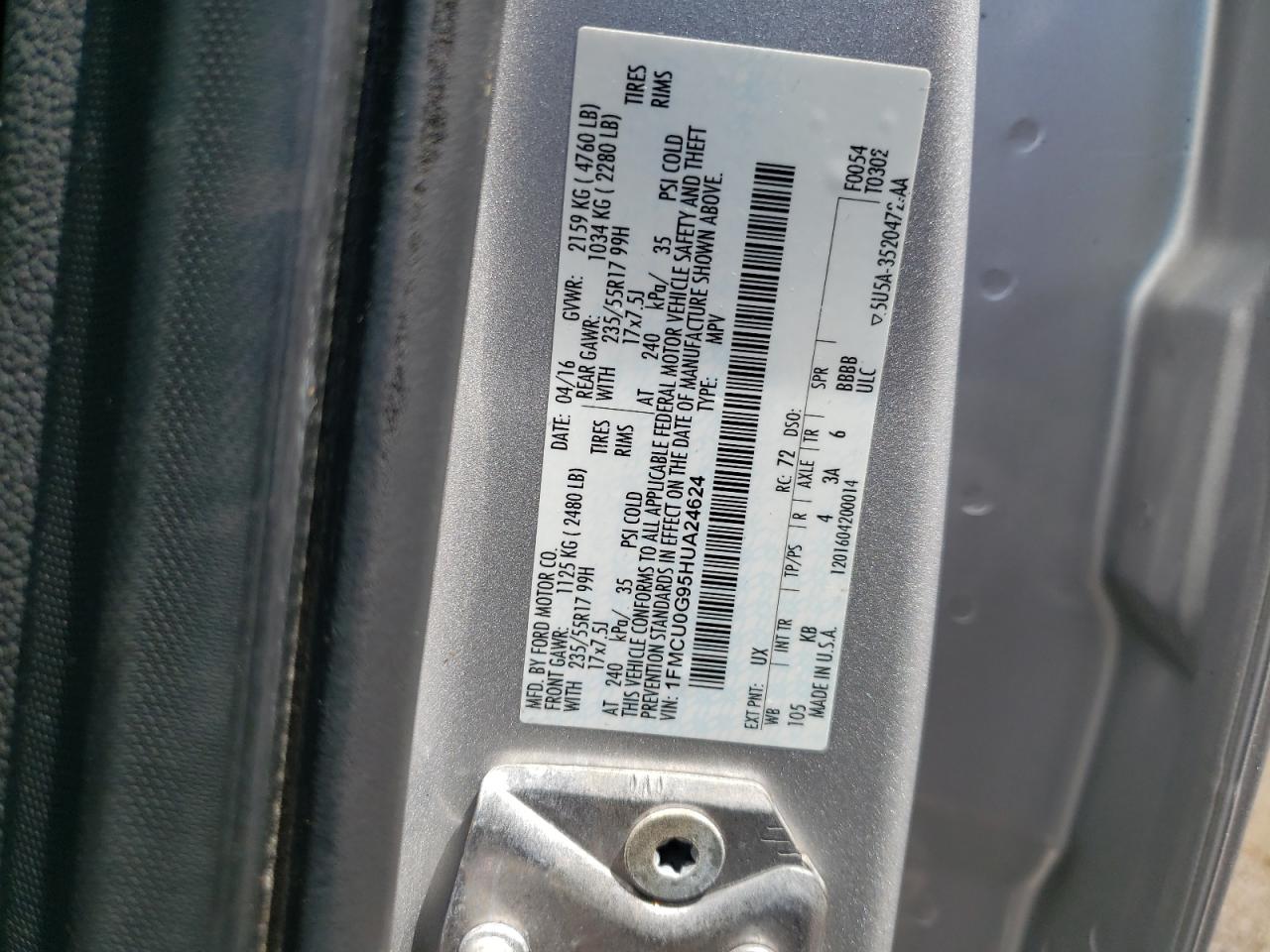 1FMCU0G95HUA24624 2017 Ford Escape Se