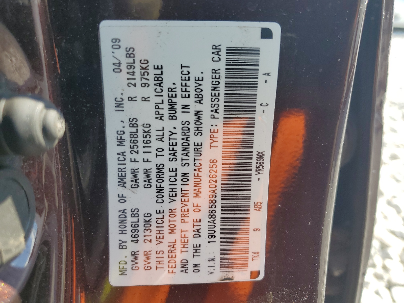 19UUA86589A026256 2009 Acura Tl