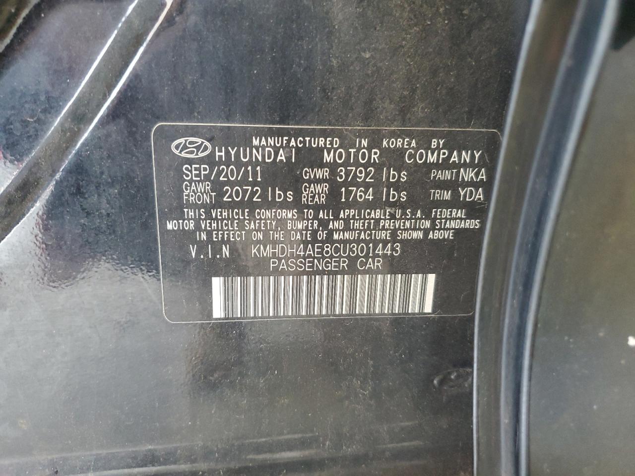 2012 Hyundai Elantra Gls VIN: KMHDH4AE8CU301443 Lot: 66404364