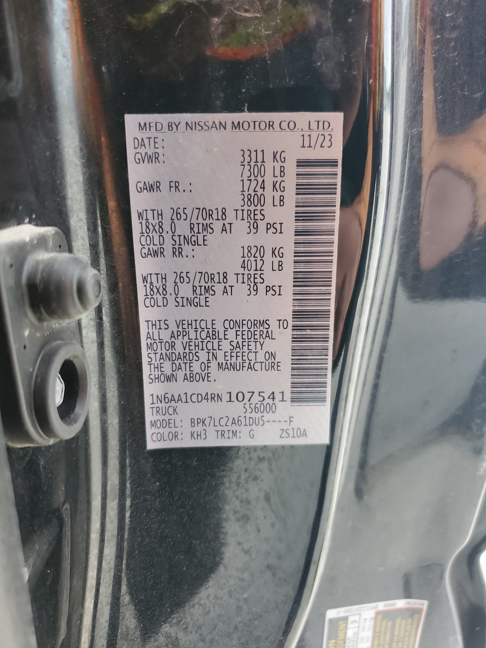 2024 Nissan Titan Sv vin: 1N6AA1CD4RN107541