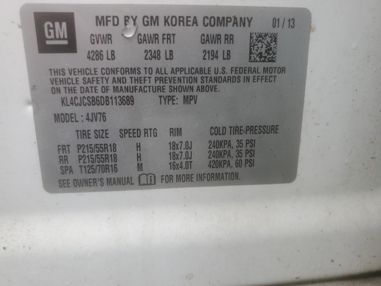 2013 Buick Encore VIN: KL4CJCSB6DB113689 Lot: 66589454